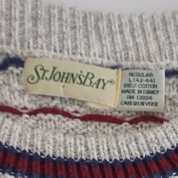 Vintage '90s St John's Bay Gray Maroon 3D Biggie Cosby Knit Crewneck Sweater L - Picture 2 of 9